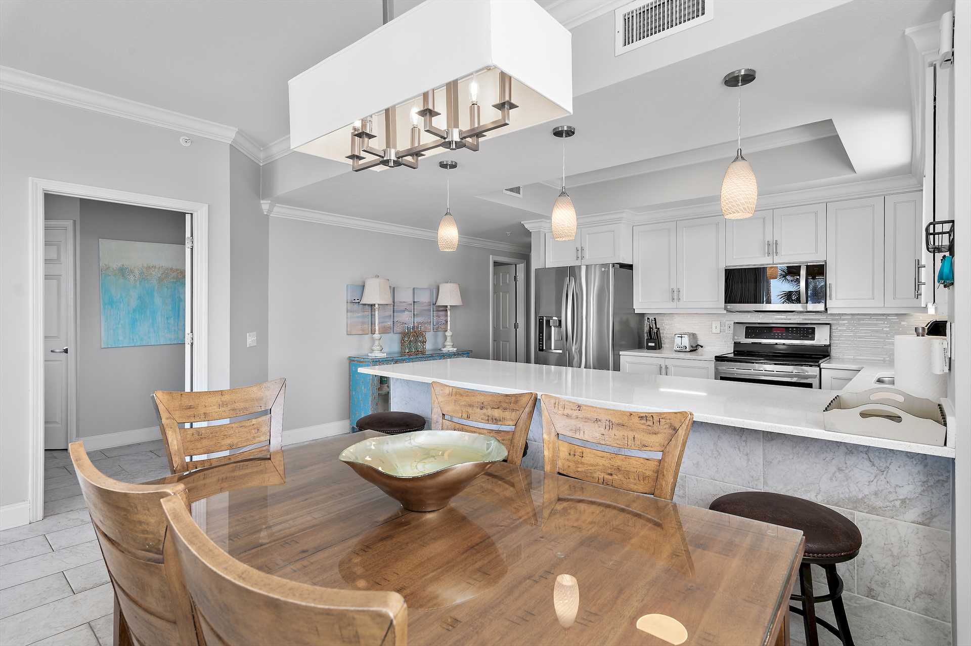 Family-style dining made easy with large table and breakfast