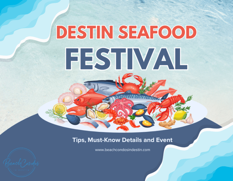 Blue and Red Illustration Seafood Festival Instagram Post | Beach Condos in Destin Discovering the Destin Seafood Festival | Beach Condos in Destin #