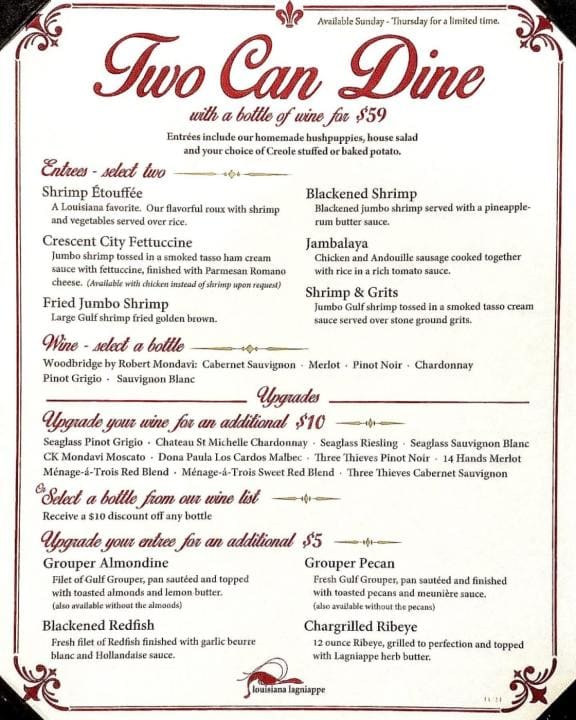 laginappe | Beach Condos in Destin #two can dine with bottle of wine menu laginappe