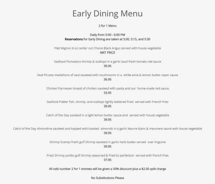 ocean club | Beach Condos in Destin #ocean club early bird menu